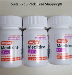Meclizine 25mg AntiNausea,Vertigo/Travel Sickness Chew ( Bonine) 100ct 3 Pack - Picture 1 of 1