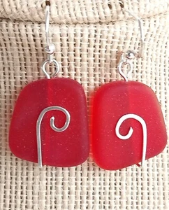 Sterling silver Cultured Sea Glass drop earrings for women  925 - Picture 1 of 8
