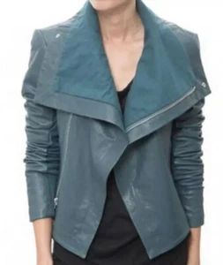 Chaqueta de moto Veda Scuba Max clásica de cuero verde azulado nueva con etiquetas precio de venta sugerido por el fabricante $898 talla pequeña - Imagen 1 de 8