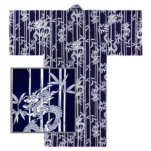 Japanese 58" Kimono Yukata Unisex Bamboo/Dragon Pattern Cotton/ MADE IN JAPAN - Picture 1 of 2
