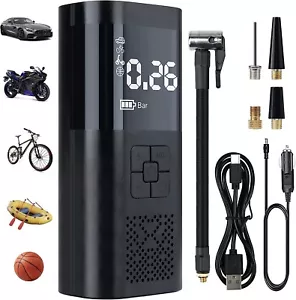 Tyre Inflator Portable Air Compressor, Led Light for Cars Bikes Motorcycles Ball - Picture 1 of 20