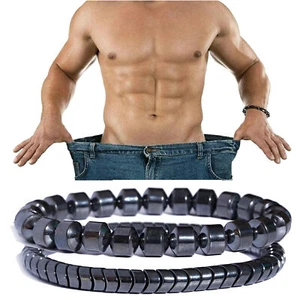 2Pcs Natural Black Hematite Bracelet Weight Loss Energy Healing Bracelet for Men - Picture 1 of 5