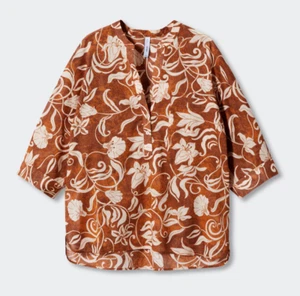 Mango MNG braun weiß Blumen Oversize Bluse Damen Medium Boho Resort Top - Bild 1 von 19