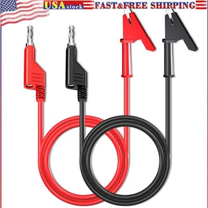 2PCS 4mm Stackable Banana Plug to Crocodile Alligator Clip Test Lead Cable Wire - Picture 1 of 11