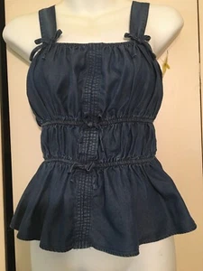 Habitual Girls Blue Denim Spaghetti Strap smock Shirred RuffleTop, Size 16, NWOT - Picture 1 of 3