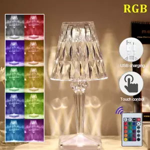 LED Kristall Tischlampe USB Touch Dimmbar Diamant Nachtlichter Warmweiß Weiß - Bild 1 von 12