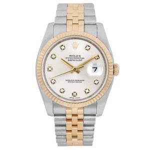 Rolex Datejust 36mm Steel 18K Yellow Gold Silver Diamond Dial Watch 116233 - Picture 1 of 6