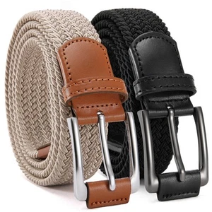 Mens Stretch Belt 2Pack - 1 3/8" Mens Stretchable Braided Woven Golf Belt for... - Picture 1 of 7