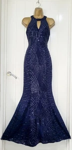 QUIZ size 6 Navy Sequin Full Length Maxi Fishtail Prom Ball Dress Formal VGC - Picture 1 of 6