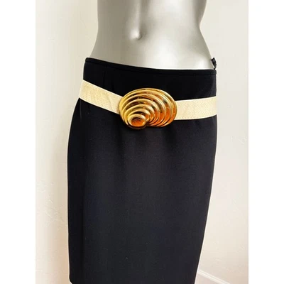 Alexi Kirk Vintage Crema Piel de Serpiente Declaración Cinturón de Cadera Hebilla Caracola Foto 1 de 4