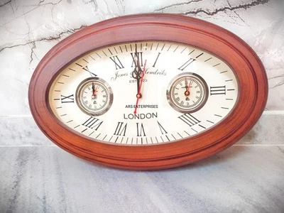 Reloj de Pared Triple Zona Horaria Vintage Londres y Hong Kong Números Romanos Madera Fra Foto 1 de 4
