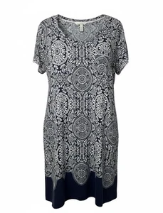 Vestido para mujer Soma azul medallón manga corta con bolsillo talla grande - Imagen 1 de 9