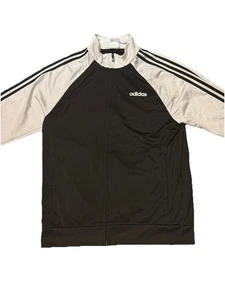 Size Medium Adidas Black White Full Zip Athletic Track Jacket Soccer 3 Stripe - Picture 1 of 5