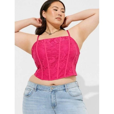 Torrid NUEVO Corsé Corto de Malla Eléctrica de Encaje en Rosa Pavo Real Talla 5X Foto 1 de 4