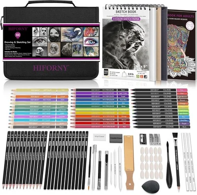 100 PCS Drawing Sketching Set Professional Art Supplies with Graphite Charcoal - Image 1 of 4