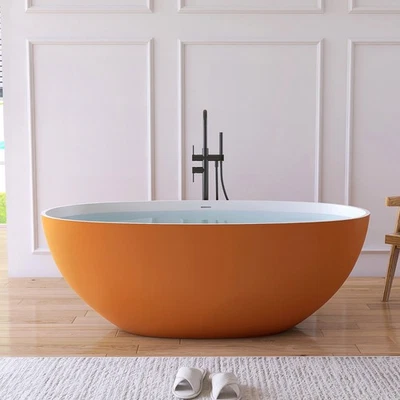 Bañera independiente 61"" superficie sólida piedra resina bañera de inmersión profunda Foto 1 de 4