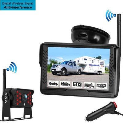 2.4G Wireless Car Backup Camera 5'' Reversing Kit HD 1080P For RV Truck VAN Boat - Image 1 of 4