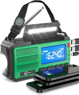 Esky 10000mAh/37000mWh Emergency Hand Crank Radio, AM/FM/NOAA Portable Green  - Image 1 of 4