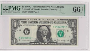 Fr 1906-F* 1969C $1 FRN F04303954* PMG 66EPQ GEM CU ATLANTA 1969-C - Picture 1 of 2