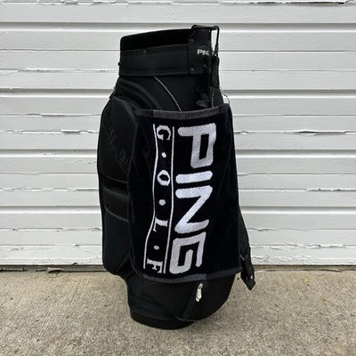 Ping 6 Way Golf Cart Bag Black Single Strap w/ Rain Cover Rare Bag READ - Image 1 of 4