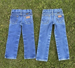 (2) Wrangler Western Blue Jeans Boys Size 4T & 5T Slim Faded Distressed Cowboy - Picture 1 of 9