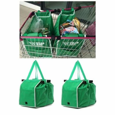 PACK OF 2 Supermarket Shopping Trolley Foldable Reusable Grocery Grab Clips Bag - Image 1 of 2