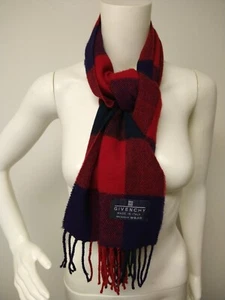 Vintage Givenchy Acrylic Plaid Fringe Winter Scarf Italy Preppy Old Money 12x50" - Picture 1 of 3
