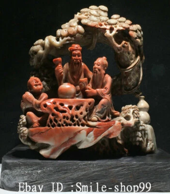 Estatua de vino de 8,9" China Shoushan tallada en piedra dinastía ancianos beben Foto 1 de 4