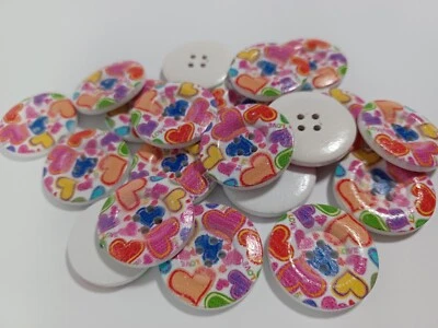 4 Holes, Heart Wooden Buttons Sewing Clothing Decor DIY Craft Accessories 20Pcs - Image 1 of 4