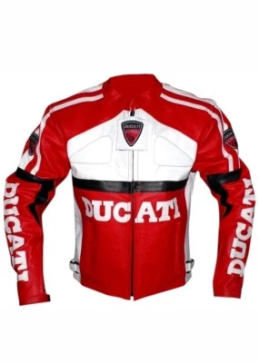 Ducati Red/White Motorcycle Leather Riding Jacket Motorbike Racing Jackets - Image 1 of 4