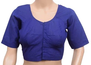 Sushila Vintage Blue Readymade Stitched Sari Blouse Cotton Plain Women Choli 38 - Picture 1 of 4