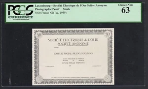 Luxembourg 5000 Francs ND (ca1959) Stock Photographic Proof Back - Picture 1 of 2
