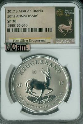 2017 SOUTH AFRICA SILVER 1 RAND 50TH ANN. NGC SP70 UCAM MAC FINEST SPOTLESS * - Image 1 of 4