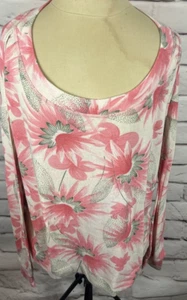 Floreat Womens Size M White/Pink Floral Long Sleeve Shirt Scoop Neck Blouse - Picture 1 of 6