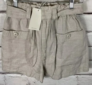 NUEVO CON ETIQUETAS Joie Mujer Talla XXS Beige Bolsa de Papel Cintura Pantalones Cortos Mezcla de Lino Bolsillos - Imagen 1 de 7