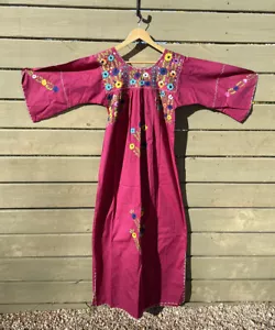 Mexican Dress Flare Sleeves Hand Embroider Maxi Kaftan Boho SIZE M - Picture 1 of 15