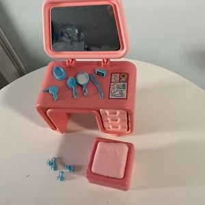 Vintage Barbie Dream House Furniture 1970s 3 Drawer Vanity W/accessories, Stool - Picture 1 of 7