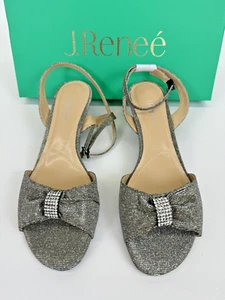 J Renee Women's DAVET Shoes Size 9W Dance Glitter Fabri Party Sandals Pewter NIB - Picture 1 of 17