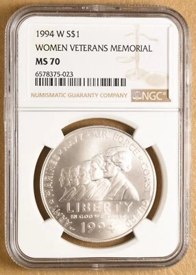 1994 W Women Veterans Memorial Commemorative Silver Dollar NGC MS70 - Image 1 of 2