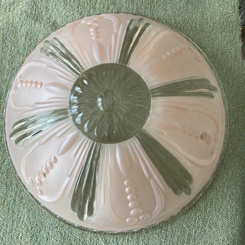 Art Deco Ceiling Light  Fixture Shade Frosted Pink Glass  3 Holes - 11"  Vintage Cover