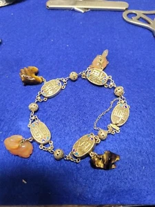  Bracelet Chinese Zodiac Silver Guilt ,Jade Tiger Eye Rabbit Turtle Chicken Dog  - Picture 1 of 11