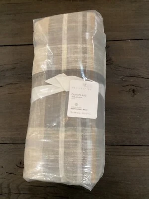 Pottery Barn Ojai Plaid Cotton/Linen Rectangular Tablecloth gray neutral NEW - Image 1 of 3