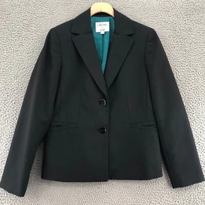 Le Suit Blazer Womens 8 Black Pinstripe Pockets Button Front Office Career Work - Picture 1 of 10