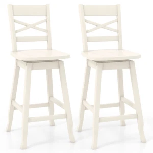 2PCS 24" Counter Height Stool Rubber Wood Swivel Bar Stool w/ Inclined Backrest - Picture 1 of 8