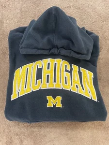 Vintage 2000s Michigan Wolverines College Hoodie Sweatshirt Navy Blue Size XL - Picture 1 of 9