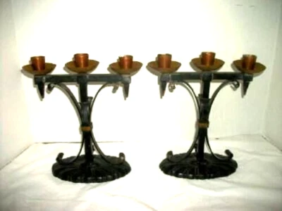 ANTIGUOS CANDELABROS ARTESANALES MISIÓN CANDELABROS AUTÉNTICO HIERRO COBRE Foto 1 de 4