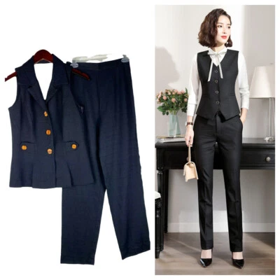 New Virgo 6 Medium Vest Pant Suit 2 pc. Black Career Work CHIC   n - Image 1 of 4