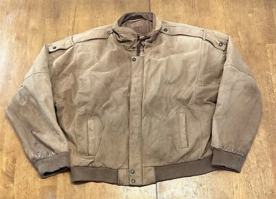 Global Identity Leather Bomber Jacket G-III Large Vintage 80s Aztec Lining - Image 1 of 4