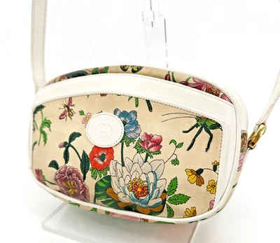 Auténtico bolso bandolera de cuero de lona de lona GUCCI Flora de colección Foto 1 de 4