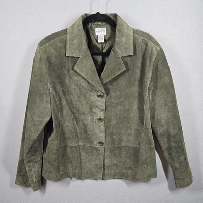 Chaqueta Chicos Mujer 2 Verde Oliva Cuero Gamuza Botón Frontal Blazer Abrigo Forrado Foto 1 de 4